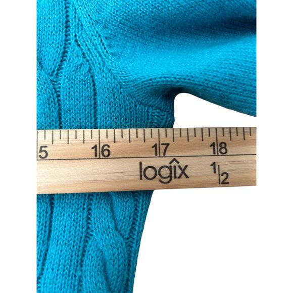 Talbots Sweater Womens Size XS Teal Blue Cable Knit Lambswool Blend Long Sleeve - Picture 8 of 10